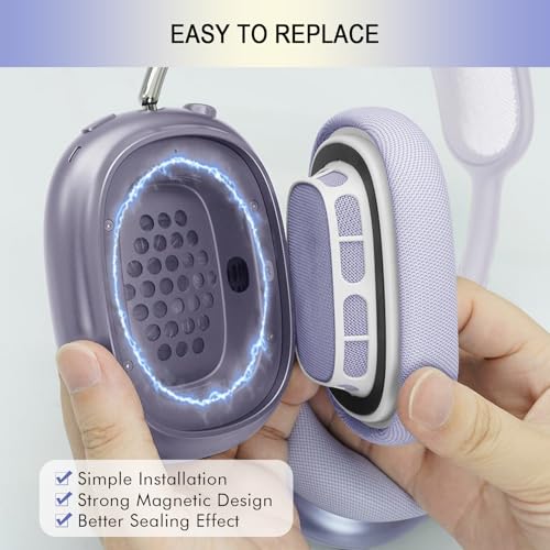 Ear Cushions Replacement for Apple AirPods Max 1 & 2- Cups Headphones Pads | Upgraded Earpads Covers Sweatproof Protein Leather Silicone Foam for Workout & Gym (Purple) - color: Purple