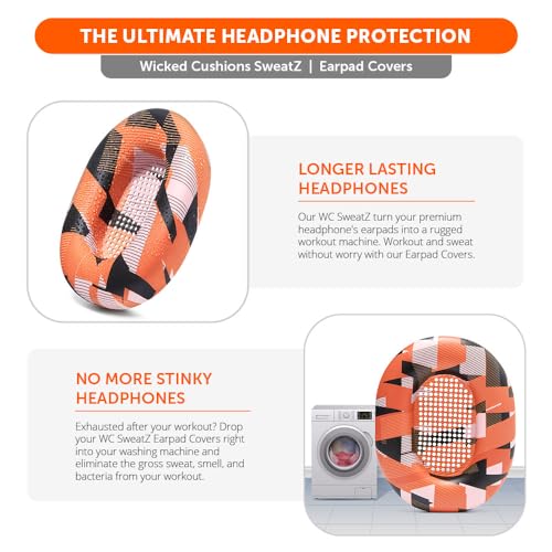 WC SweatZ XM5 - Patented Earpad Sweat Covers for Sony WH1000XM5 by Wicked Cushions | Full 360 Earpad Protection | Sweatproof & Easily Washable | Orange Prism - color: Orange Prism