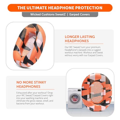 WC SweatZ XM5 - Patented Earpad Sweat Covers for Sony WH1000XM5 by Wicked Cushions | Full 360 Earpad Protection | Sweatproof & Easily Washable | Orange Prism - color: Orange Prism