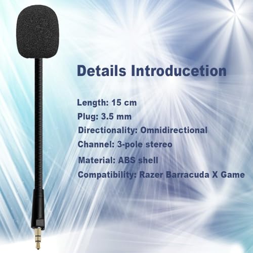 Replacement Game Mic fits for Razer Barracuda X Gaming Headsets and Razer Electra V2 Headset, 3.5mm Detachable Noise Cancelling Gaming Boom Microphone with Foam