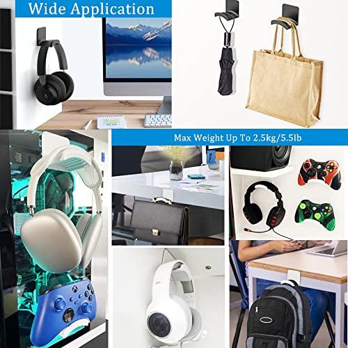 SOKUSIN Headphone Stand Headset Holder, White | Adhesive Gaming Earphones Hanger, Universal Desk Wall Mount Hook, Compatible with Beats, AirPods Max, Sony, JBL - color: White