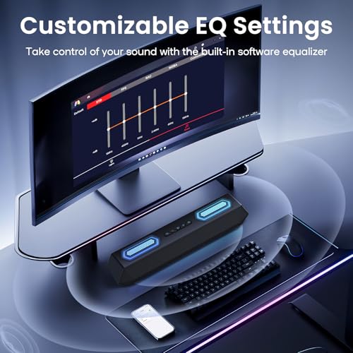 Deeyaple Computer Speakers, 40W Wireless Soundbar for Desktop PC with Bluetooth 5.3 & USB Audio, Software Custom EQ, Dynamic RGB Lighting, External Power Adapter Gaming Speakers, Laptop, Xbox (Black)