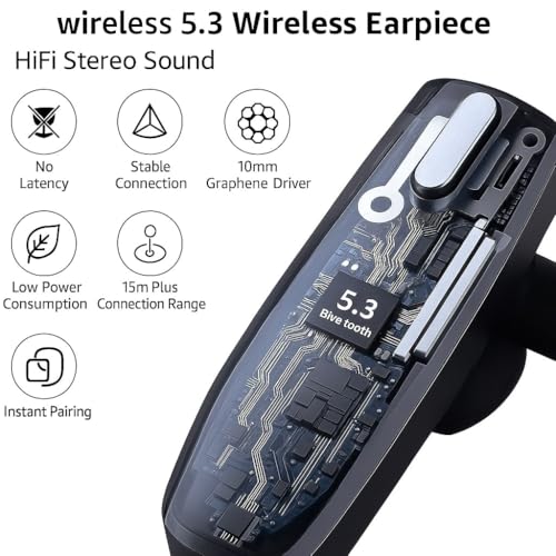 Bluetooth 5.3 Single‑Ear Headset with ENC Microphone & IPX7 Waterproof – 50 Hour Battery (8 h + Charging Case), Hands‑Free Wireless Earpiece for Driving, Office & PC
