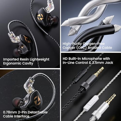 AK9 PRO Wired IEM Earbuds, Hi-Res Audio, 11mm Dynamic Driver, Detachable 2-Pin Cable, Noise Isolating in-Ear Monitors for Music, Gaming & Smartphones - color: White