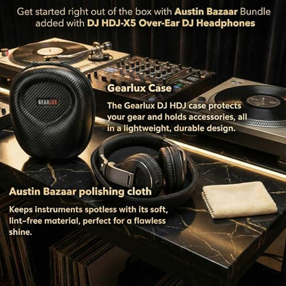 Pioneer DJ HDJ-X5 Over-Ear DJ Headphones - Black Bundle with Case and Austin Bazaar Polishing Cloth - color: HDJ-X5, style: Black