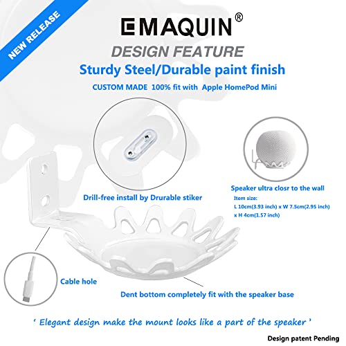Wall Mount Bracket for Homepod Mini (Drill Free,Sturdy Metal,Enduring Paint Finish,Easy Install on the wall,Compatible with Homepod Mini,White) - color: White, size: Single pc