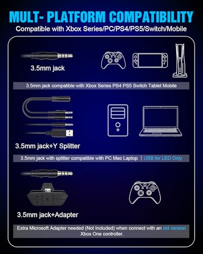 Gaming Headset for Xbox Series X|S Xbox One PS5 PS4 PC Switch Mac, Wired | 7.1 Surround Sound Over Ear Headphones, RGB Lighting, Flip Noise Canceling Mic, 50mm Drivers, Memory Foam Earcups
