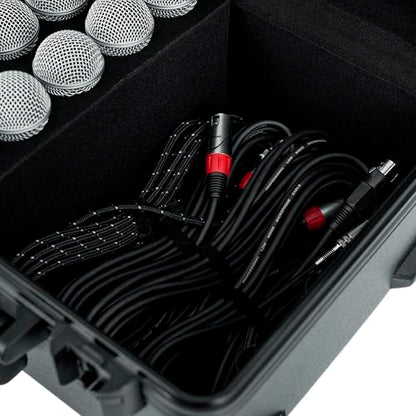 Gator Cases Molded Flight Case to Hold Up to (15) Wired Microphones with TSA Approved Locking Latch and Cable Storage; (GTSA-MIC15) - style: (15) Wired Mics With Storage