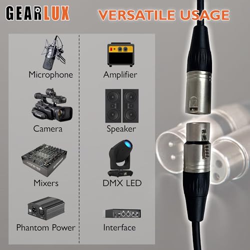 Gearlux XLR Microphone Cable, Fully Balanced, Male to Female, 3.2 Feet - 2 Pack - size: 3.2 Ft, style: 2 Pack