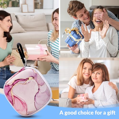 Unique Patterned Portable EVA Earbud Case with Carabiner | Printed Earbud Holder With Sturdy Carabiner, Multi-Use Storage For Earphones, Headphones, SD Cards & Small Electronic Chips - color: pink marble