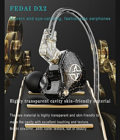 Generic DX2 in-Ear Earphone HiFi in-Ear Earphone Earbud with New 10mm Composite Magnetic Dynamic Driver in Ear Monitor Earbuds with Detachable C Pin 0.75MM Cable(with Mic,Green), Clear - color: Green, size: With Mic