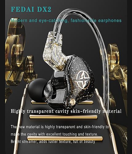 FEDAI DX2 in Ear Monitor Headphones, HiFi Stereo IEM Earphones, Noise Isolating Professional Earbuds,Dynamic Dual Driver Wired Earbuds with Detachable Cable, Noise Canceling Headset (Black,No Mic) - color: Black, size: No Mic