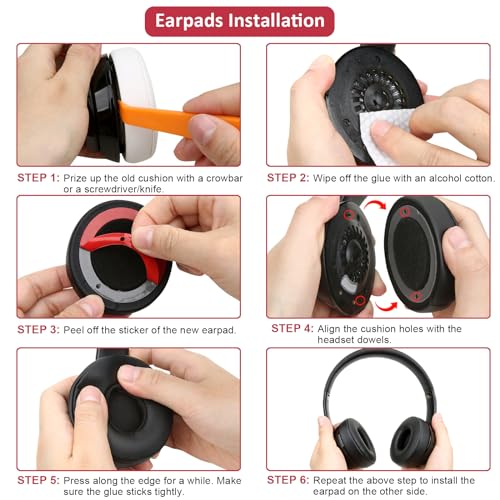 Earpad Cushions Covers for Beats Solo 2 Solo 3 (B0534/A1796) Wired Wireless Headphones with Noise Isolation Memory Foam and Protein Leather Sweat-Proof (Red)