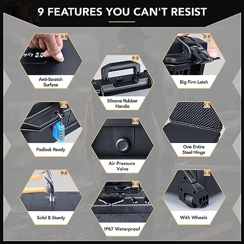 Lykus HC-5220 Hard Case with Wheels and Foam, Inner Size 19.09*12.68*8.66in | IP67 Waterproof, Pluckable Foam, Suitable for Cameras, Lenses, Electronic Equipment and More - size: HC-5220: 22.83x16.54x11.42 inch