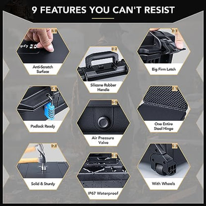 Lykus HC-5220 Hard Case with Wheels and Foam, Inner Size 19.09*12.68*8.66in | IP67 Waterproof, Pluckable Foam, Suitable for Cameras, Lenses, Electronic Equipment and More - size: HC-5220: 22.83x16.54x11.42 inch