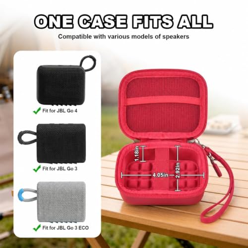 ANKHOH Hard Speaker Case for JBL Go 5/4/3 with Wrist Strap, Case Only - color: Red