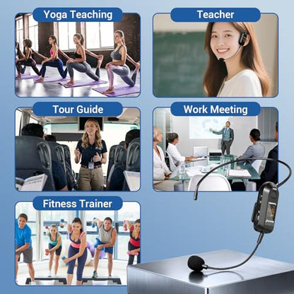 Depusheng 2.4G Wireless Microphone Headset,Lavalier and Handheld Mic 160ft Range,with 1/8''&1/4'' Plug for PA System,Voice Amplifier (1 Headset Microphone) - size: 1 Headset microphone