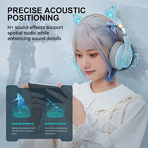Edifier G5BT CAT Wireless Bluetooth Gaming Headset with Mic, Wired Cat Ear Headphones, Over Ear Headphones with Detachable Cat Ear, RGB Light, for PC, PS5, PS4, Nintendo Switch(Sky Blue)