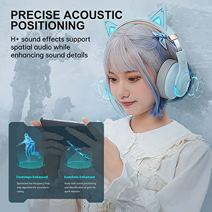 Edifier G5BT CAT Wireless Bluetooth Gaming Headset with Mic, Wired Cat Ear Headphones, Over Ear Headphones with Detachable Cat Ear, RGB Light, for PC, PS5, PS4, Nintendo Switch(Sky Blue)