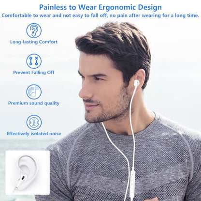 [Apple MFi Certified] 2 Pack Lightning Wired Earbuds for iPhone Plug & Play | Semi‑in‑ear Earbuds Headphones with Microphone & Volume Control, Noise Isolation for iPhone 14/13/12/11/XR/XS/X/8/7