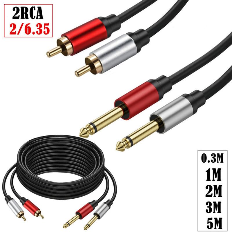 6ft Dual 6.35mm to Dual RCA Cable, Mid-Length Mono TS Jack to RCA for Home Theater, Stereo Receiver, Pro Audio Mixer to Amp Hookup - size: 2m