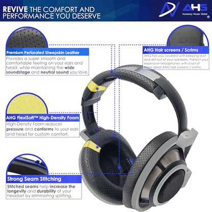AHG Premium HD 8XX / HD 800S / HD 800 Ear Pads Cushions and Headband Compatible with Sennheiser HD800 / Sennheiser HD800S and Drop HD 8XX Headphones. Perforated Sheepskin/High-Density Foam/Durable