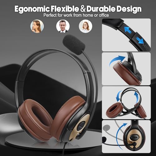 USB Headset with Noise Cancellation Microphone, Over-Ear Stereo USB Computer Headphones with Mic for Office Call Center Work Teams Zoom Webex Google Meet Conference Dictation Telework - color: G-806DUC01
