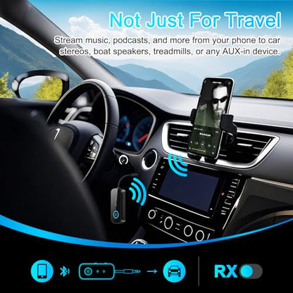 2-in-1 Bluetooth 5.4 Transmitter Receiver,Airplane Audio Adapter,Wireless Transmitter for TV/PC/Gym/Switch. Supports up to 2 AirPods/Headphones,Bluetooth Receiver for Car/Home Stereo (Ebony) - color: Ebony