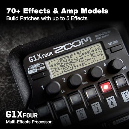 Zoom G1X Four Guitar Multi-Effects Processor with Expression Pedal | 70+ Effects, Amp Modeling, Looper, 68 Rhythm Patterns, Tuner, Battery Powered - size: Processor Pedal, style: G1X FOUR