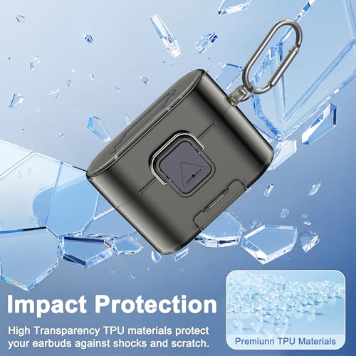 [with Safety Lock] for Sony WF-1000XM6 Case Cover, Soft TPU Clear Protective Earbuds Case with Cleaning Kit & Carabiner, Wireless Charging Headphone Accessories for Men Women(Clear Grey) - color: Clear Grey