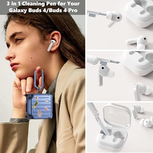 KOREDA Compatible with Samsung Galaxy Buds 4 Case/Buds 4 Pro Case Cover, Cute Funny Suitcase Design Case for Galaxy Buds 4 Pro, Fashion Protective Hard Case for Women Men with Keychain (Blue) - color: Blue
