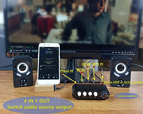 4-Way 3.5mm Stereo Audio Switch input Signal Source Switcher Selector Splitter Box with line volume controller (4 in 1 out / 1 in 4 out) -MC41 - color: 4-port 3.5mm Switch with volume