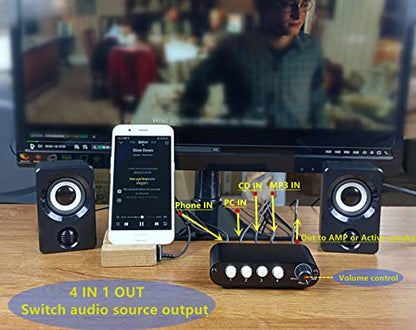 4-Way 3.5mm Stereo Audio Switch input Signal Source Switcher Selector Splitter Box with line volume controller (4 in 1 out / 1 in 4 out) -MC41 - color: 4-port 3.5mm Switch with volume