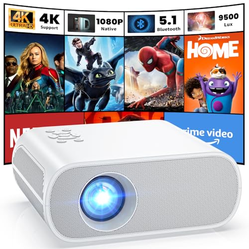HOMPOW Native 1080P Projector, Mini Bluetooth Portable Movie Projector - style: No system