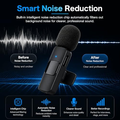 Sahara - Dual Wireless Lavalier Microphone Set, 2 Clip-On Mics, Noise Reduction, Plug & Play Auto Pairing, USB-C Receiver, Lightning & USB-A Adapters for Recording & Streaming