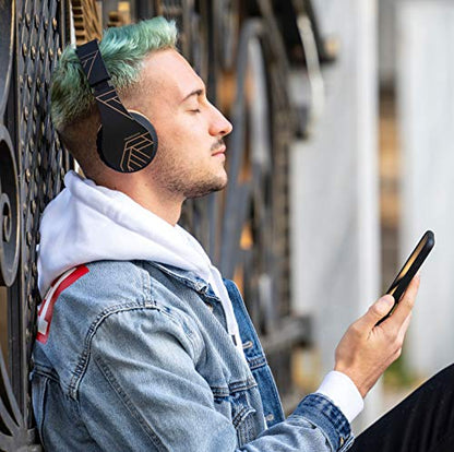 PowerLocus Wireless Bluetooth Over-Ear Stereo Foldable Headphones, Wired Headsets Rechargeable with Built-in Microphone for iPhone, Samsung, LG, iPad (Black/Brown) - color: Black/Brown