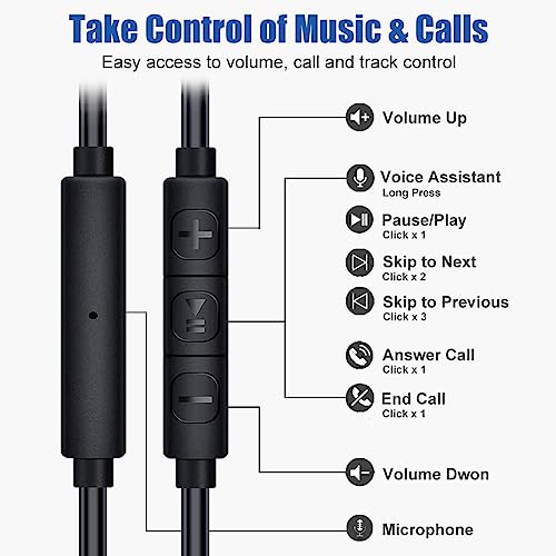 Joysico Wired Over Ear Earbuds Headphones with Mic and Volume Control Black | Wrap Around Ear Hook Secure Fit, 6 Sizes Tips, Earphone Case, Sport Running Workout Sweatproof, For Cellphones Laptop Tablets