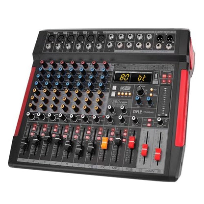 Pyle Professional 8 Channel Audio Mixer - DJ Sound Controller w/ Bluetooth Wireless, 6 XLR Mic/Line Input, DSP Effects, USB-A Input, PC Recording, MP3 Player, LED Level Meters, Sub Out - PMX648 - size: 8
