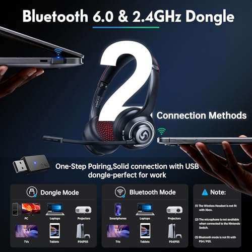 Wireless Headset with Mic for Work, Dual-Mode Headphones 50H Talk | ENC Noise-canceling Microphone, Bluetooth& 2.4GHz Dongle, Clear Calls & Mic Mute, for Laptop, PC, Phone, Office, Call Center - color: Black
