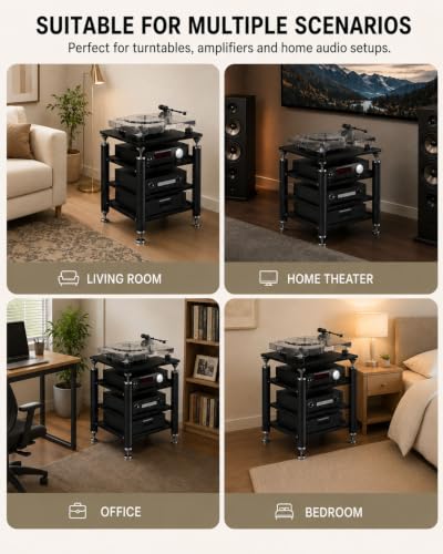 3-tier HiFi Audio Rack, Heavy Duty AV Stand with Adjustable Shelves