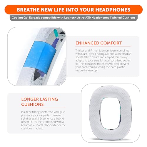 WC Freeze A30 - Cooling Gel Earpads for Logitech Astro A30 - color: 90's White