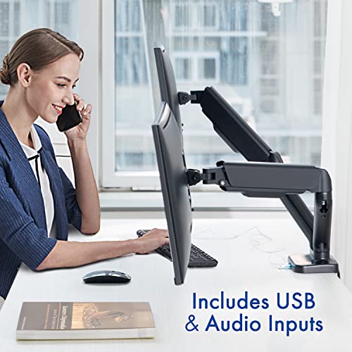 Dual Spring LCD Monitor Arms with USB and Multimedia Ports for: Sceptre Curved 24" 75Hz Professional LED Monitor 1080p 98% sRGB HDMI VGA Build-in Speakers, Machine Black 2021 - style: Dual Arm