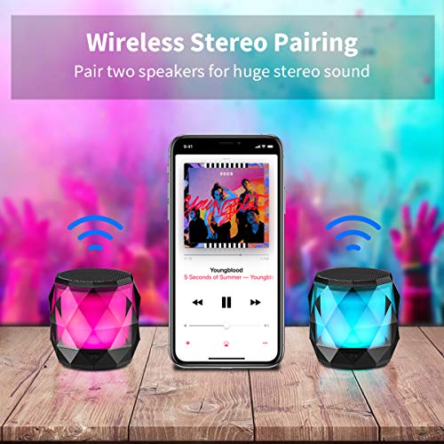 LFS Portable Mini Bluetooth Speaker with 7 Color Lights, TWS Stereo Pairing | Wireless Waterproof Speaker Magnetic, 8 Hours Playtime, Built-in microphone, Small Speaker for Shower, Home, Outdoor, Travel