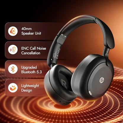 HP H231A Wireless Headphones Bluetooth Over-Ear Headset with ANC Noise Cancelling, Built-in Mic and up to 54 Hours Battery Life, Lightweight for Work, Travel, School, Gaming Headset with Mic, Black