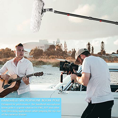 Handheld Boom Pole for Shotgun Mic, 3-Section Extendable Microphone Arm | Filming with 3/8" and 5/8" Threads, 3ft to 8.3ft Adjustable Length, Portable