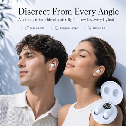 Invisible Bluetooth Earbuds for Small Ears, Skin Tone, Mini Wireless, Discreet, for Side Sleepers, Work, Office, with Smart LED Display Charging Case, White - color: White