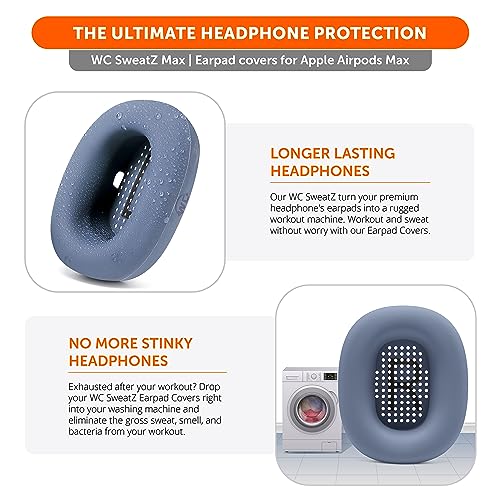 WC SweatZ Max - Patented Silicone Sweat Covers for AirPods Max 1 | Made by Wicked Cushions | (Does Not Fit AirPods Max 2). Sweatproof, Full Earpad Protection | Blue - color: Blue