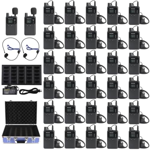 AGJ Wireless Tour Guide System, Tour Guide Microphone and Speaker, Tour Guide Headsets 2 Transmitters 30 Receivers 1 Charger 1 Storage Case, Court Church Translation System for Factory School - size: 32