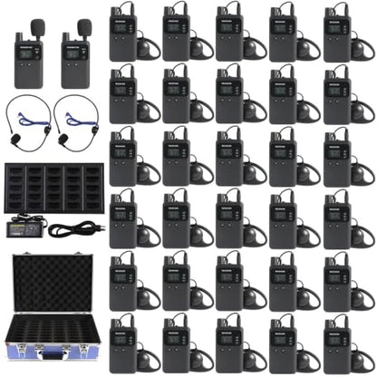 AGJ Wireless Tour Guide System, Tour Guide Microphone and Speaker, Tour Guide Headsets 2 Transmitters 30 Receivers 1 Charger 1 Storage Case, Court Church Translation System for Factory School - size: 32
