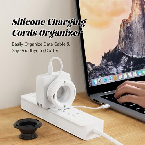 Silicone Collapsible Cord Wrap Foldable Charger Organizer(Black&White) | Wired Manager Holder, Wrap Winder, Cable Management, Travel Essentials, Compatible with MacBook PC Charger Adapter - size: For PC Charger